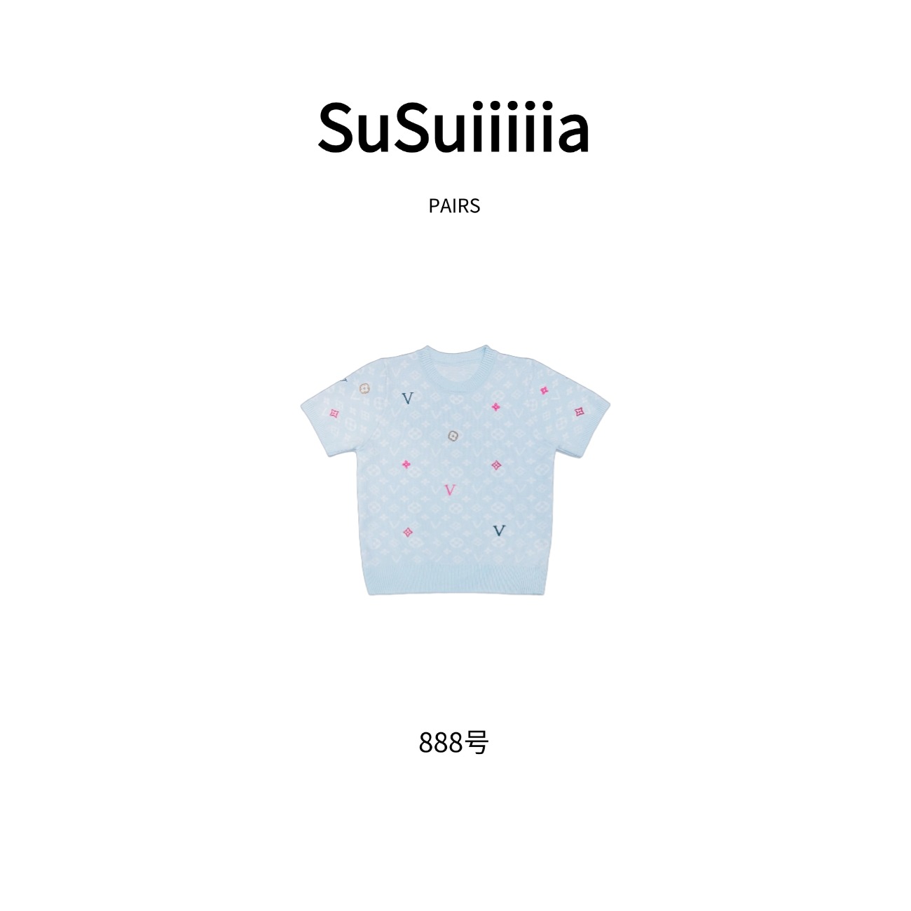 【蓝花精灵】2025春夏新款圆领时尚潮流短袖针织上衣888号