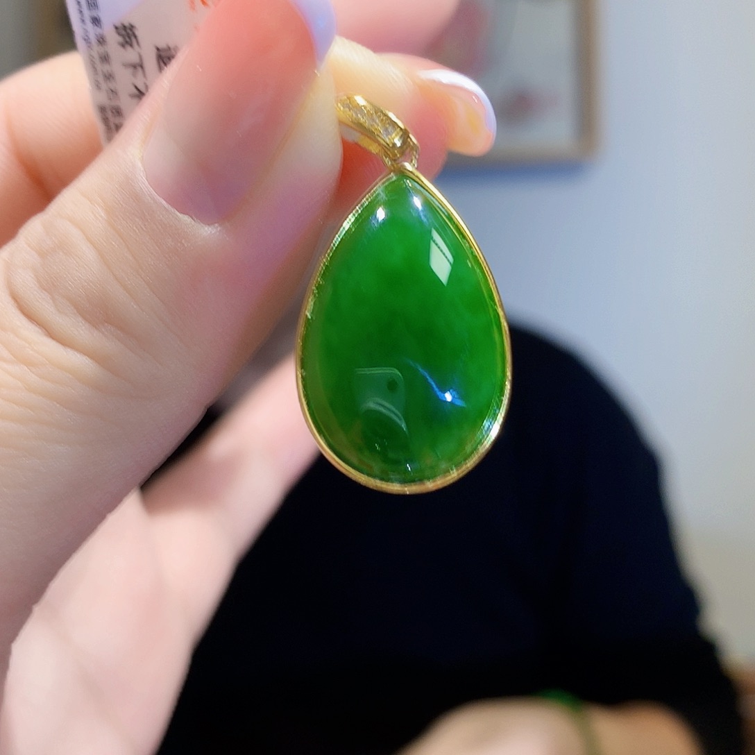 和田玉（碧玉）颈饰银S925镀金镶嵌