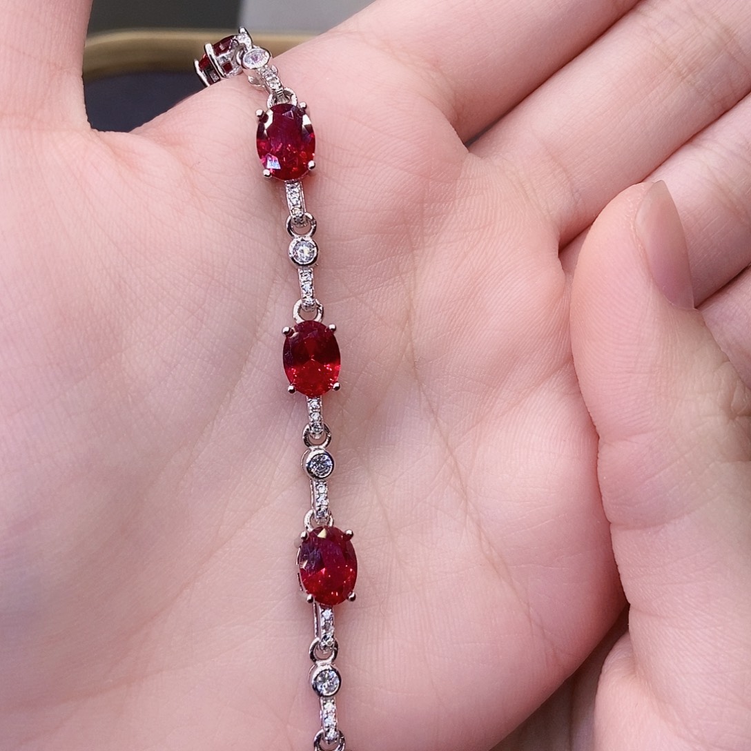 红宝石银S925镶嵌手链