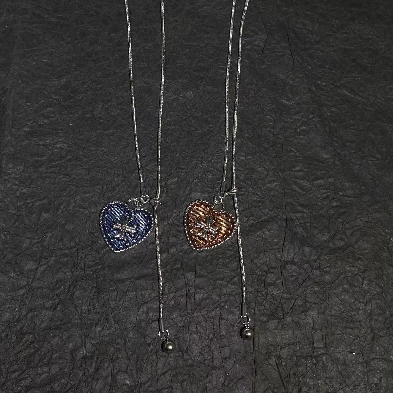 钛钢项链 爱心克罗十字架钛钢抽拉毛衣链