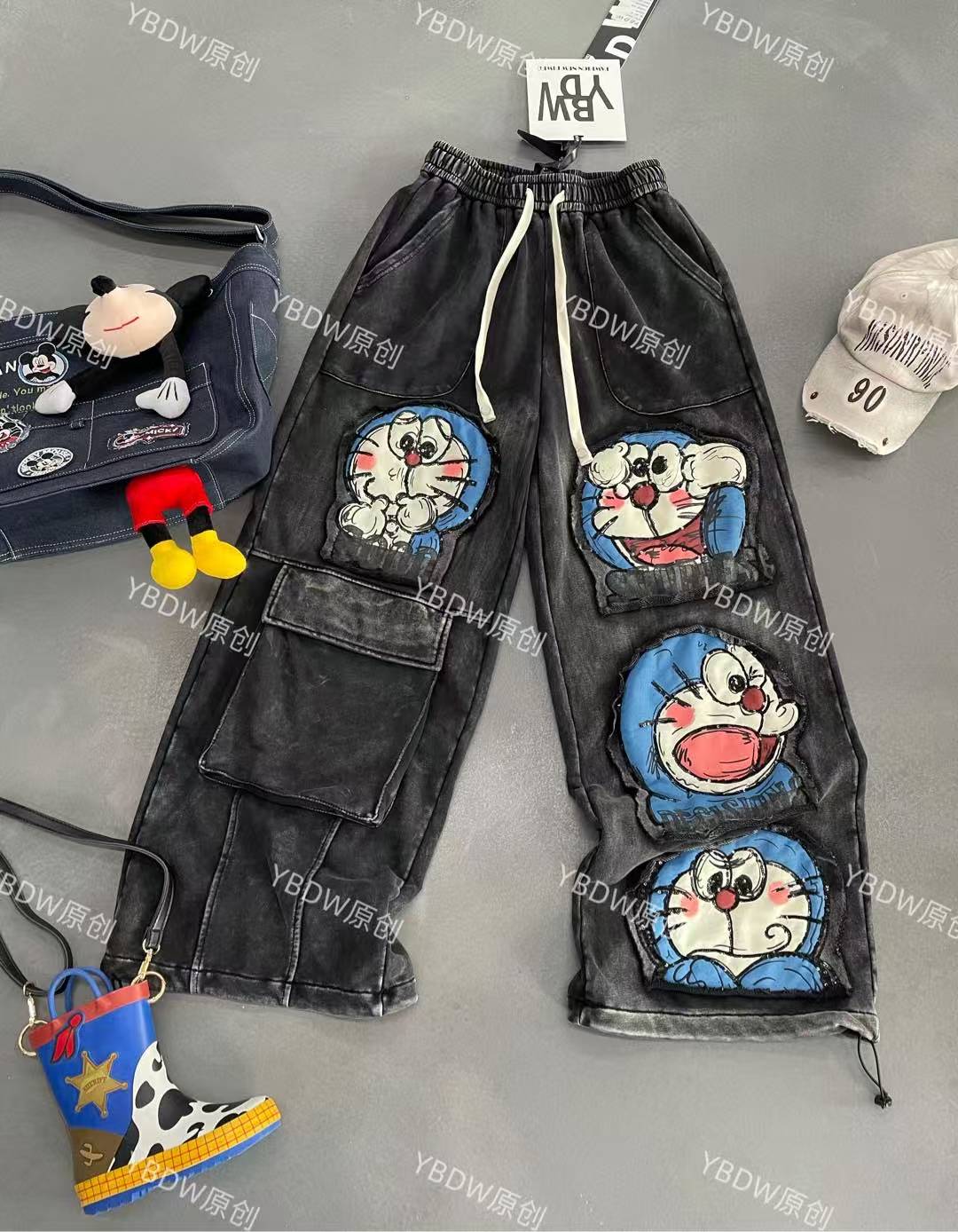 二龙欧货【机械猫百搭阔腿微弹力中腰裤】