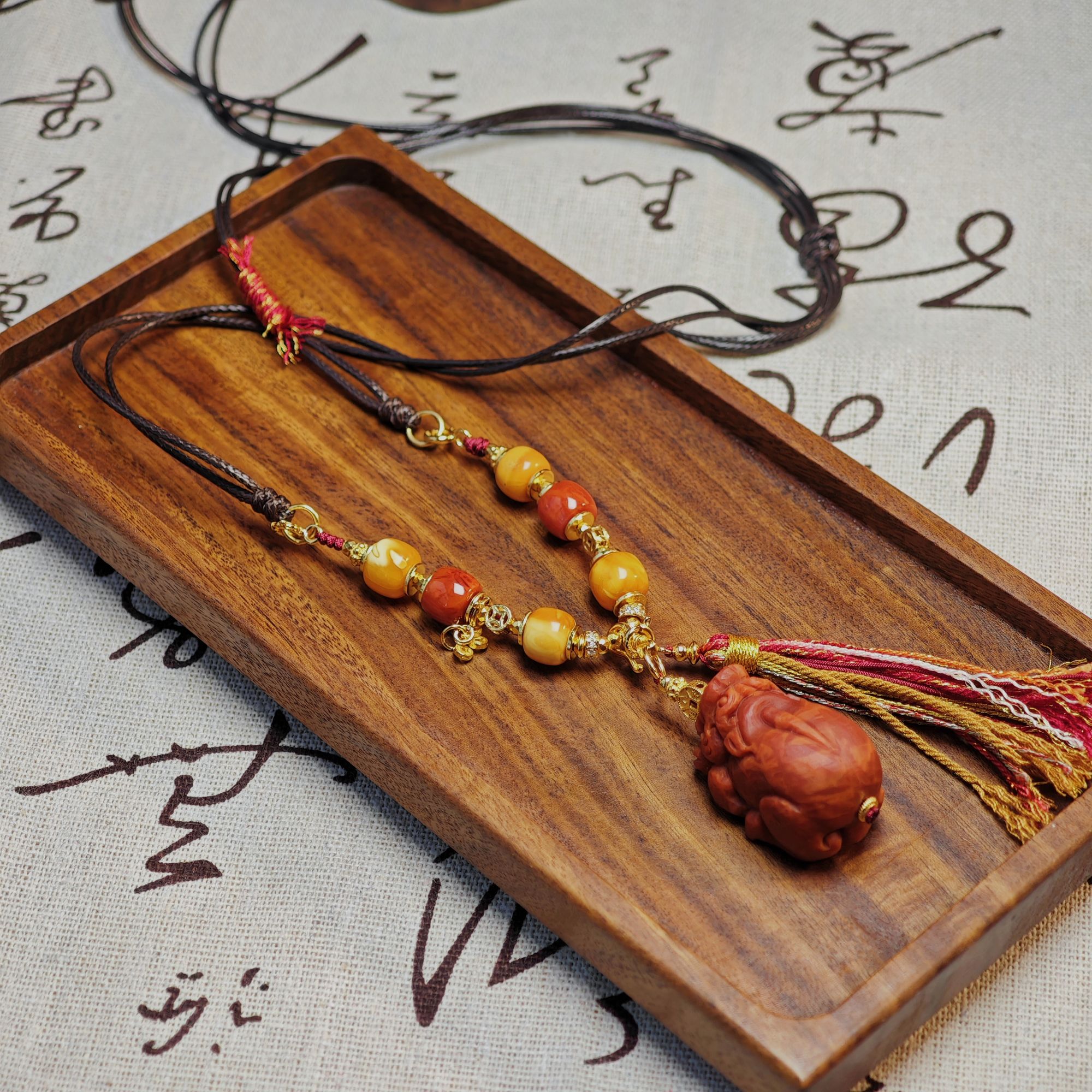 【Y】ZX201212南红貔貅吊坠diy蜜蜡项绳8mm+