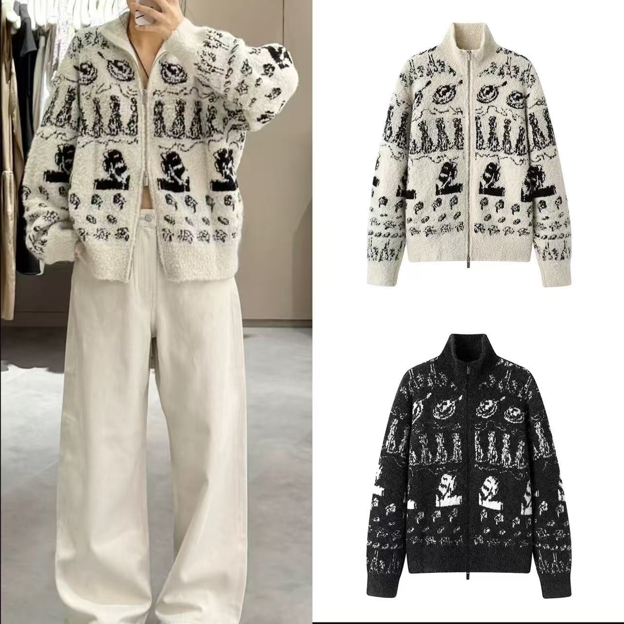 商场同款立领拉链开衫毛衣