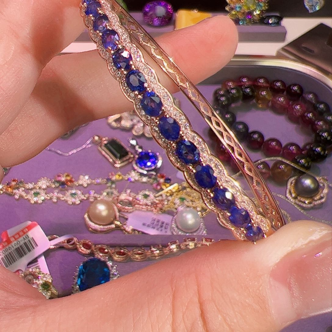 蓝宝石手镯银S925镶嵌