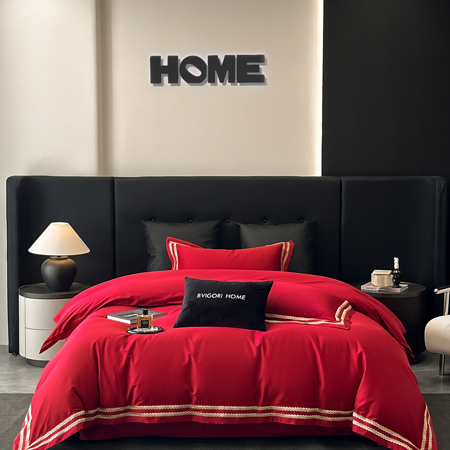 简约轻奢风高货红色长绒棉四件套