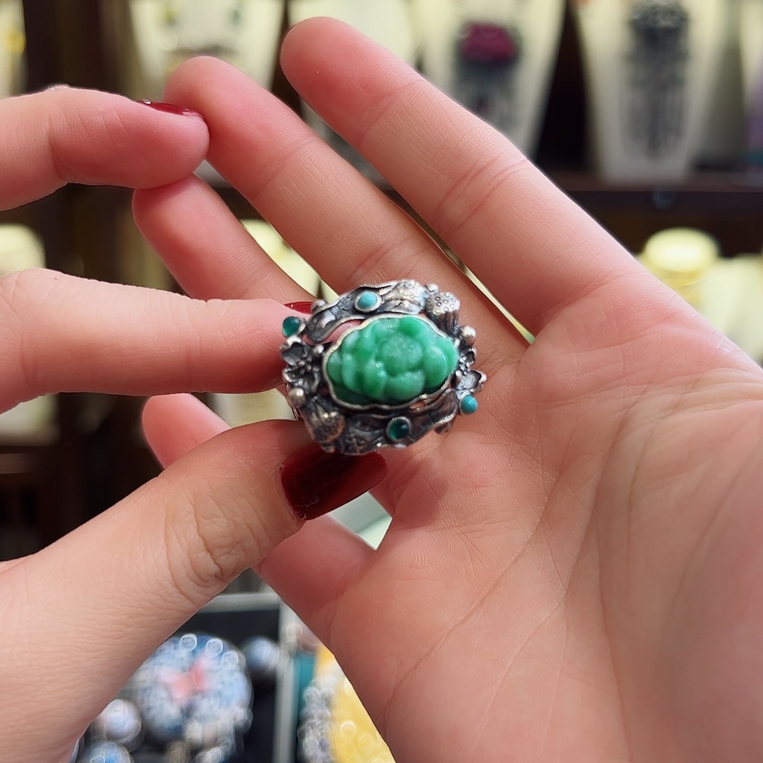 翡翠戒指银S925镶嵌戒指