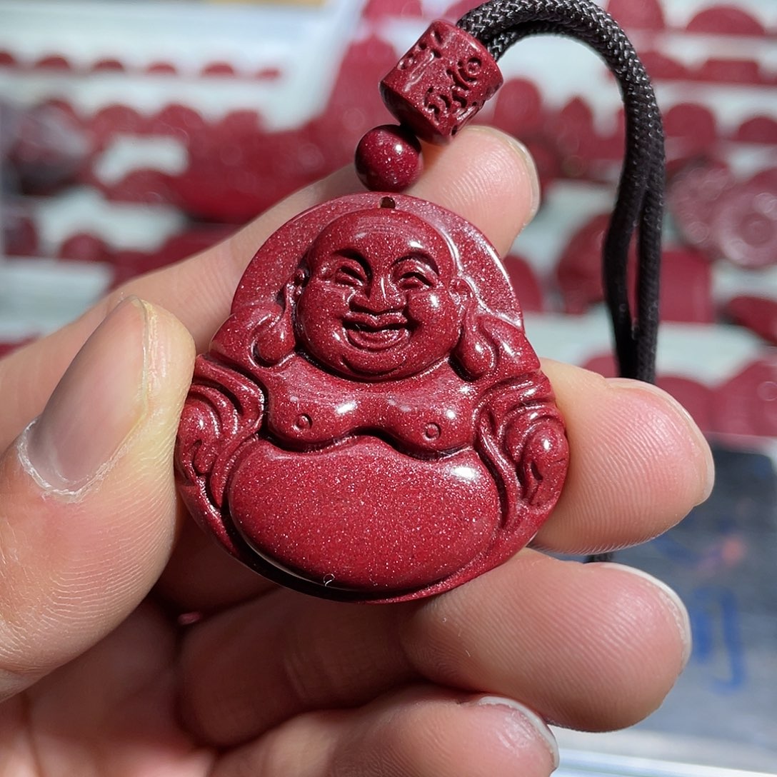 天然辰砂紫金砂弥勒佛吊坠