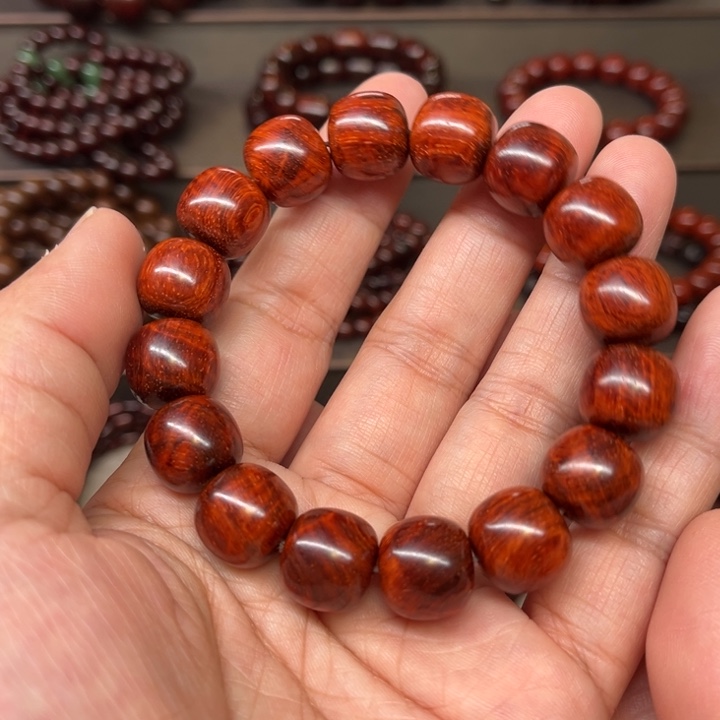 木质类印度小叶紫檀1314老型珠水波无油无蜡无胶