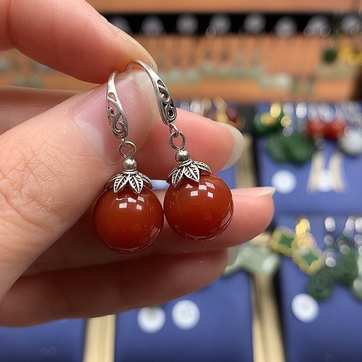 玛瑙/玉髓银S925镶嵌耳环12左右