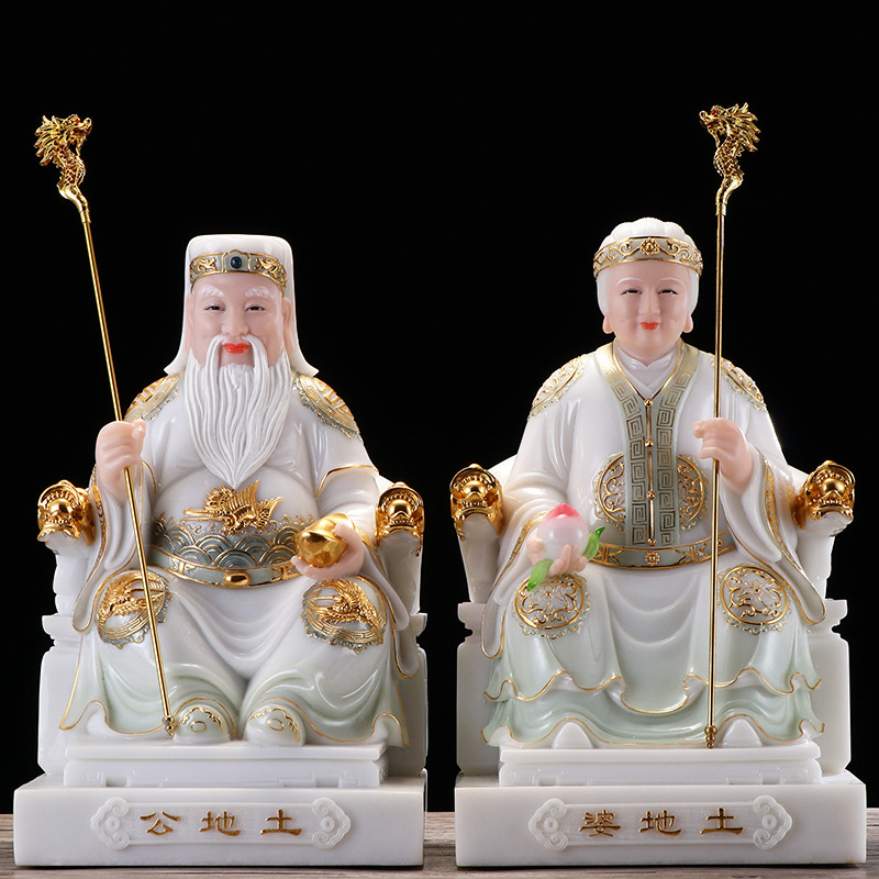 圆通工艺厂家直供神像汉白玉石粉福德正神土地公土地婆神像批发