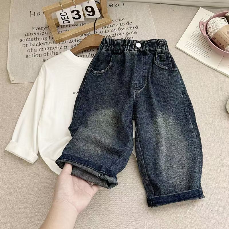 男童牛仔裤春秋装宝宝帅气裤子炸街儿童时髦休闲裤小童卡通长裤