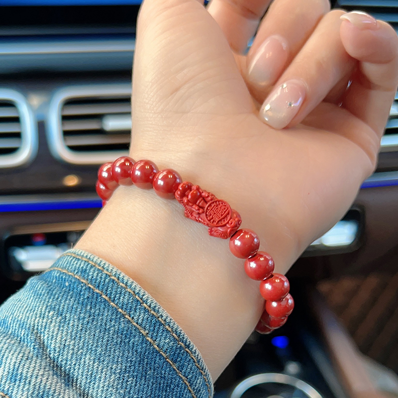 含辰砂工艺品高品质朱砂帝王砂手串民族风本命年貔貅手链