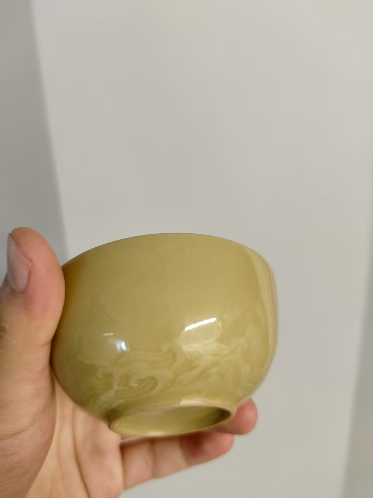 海浪纹米黄小茶碗（大）