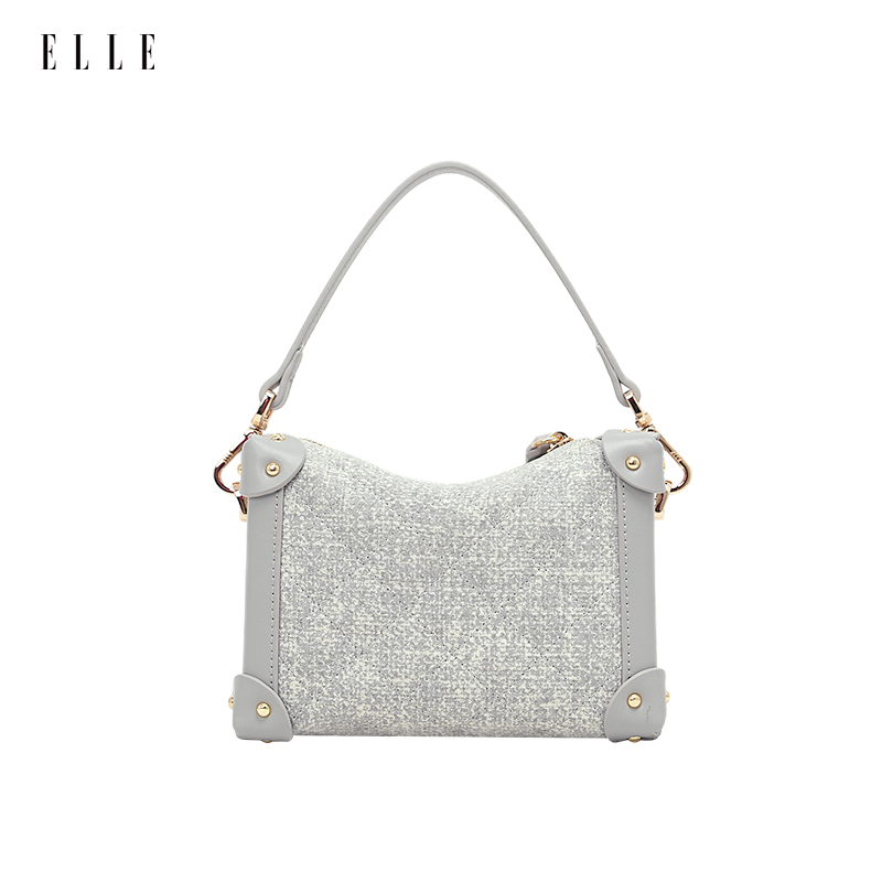 ELLE25新款明星版时尚菱格铆钉包设计师款同款盒子包斜挎单肩女包