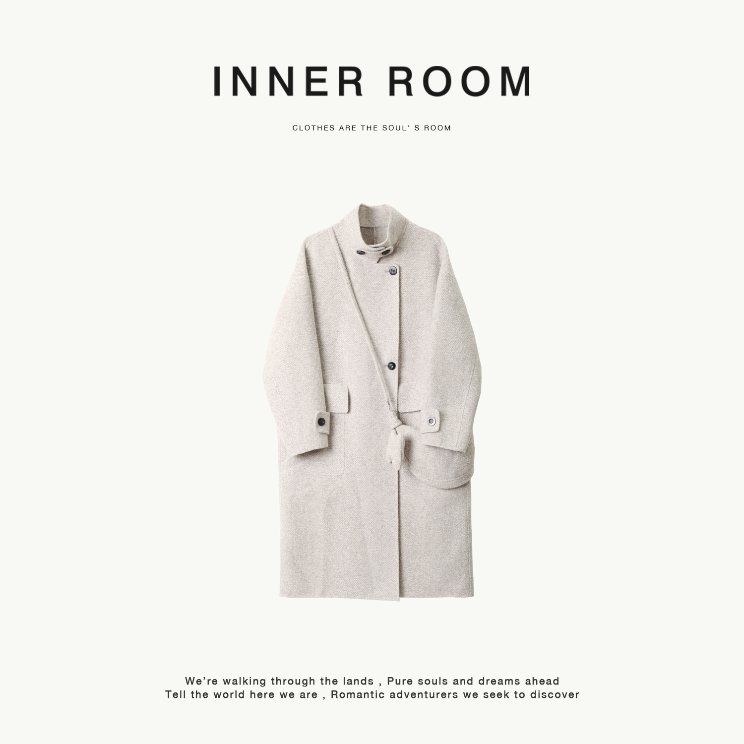 INNER ROOM设计感带包廓形羊毛大衣女冬气质立领中长款毛呢外套