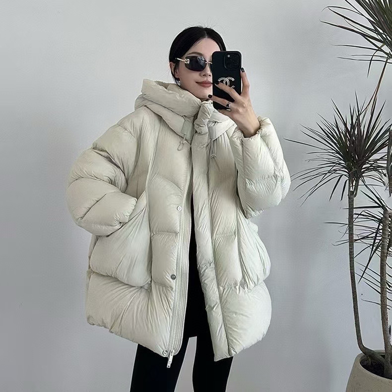 梦小小女装2025冬新款泡芙羽绒中长款连帽加厚白鸭绒保暖宽松外套