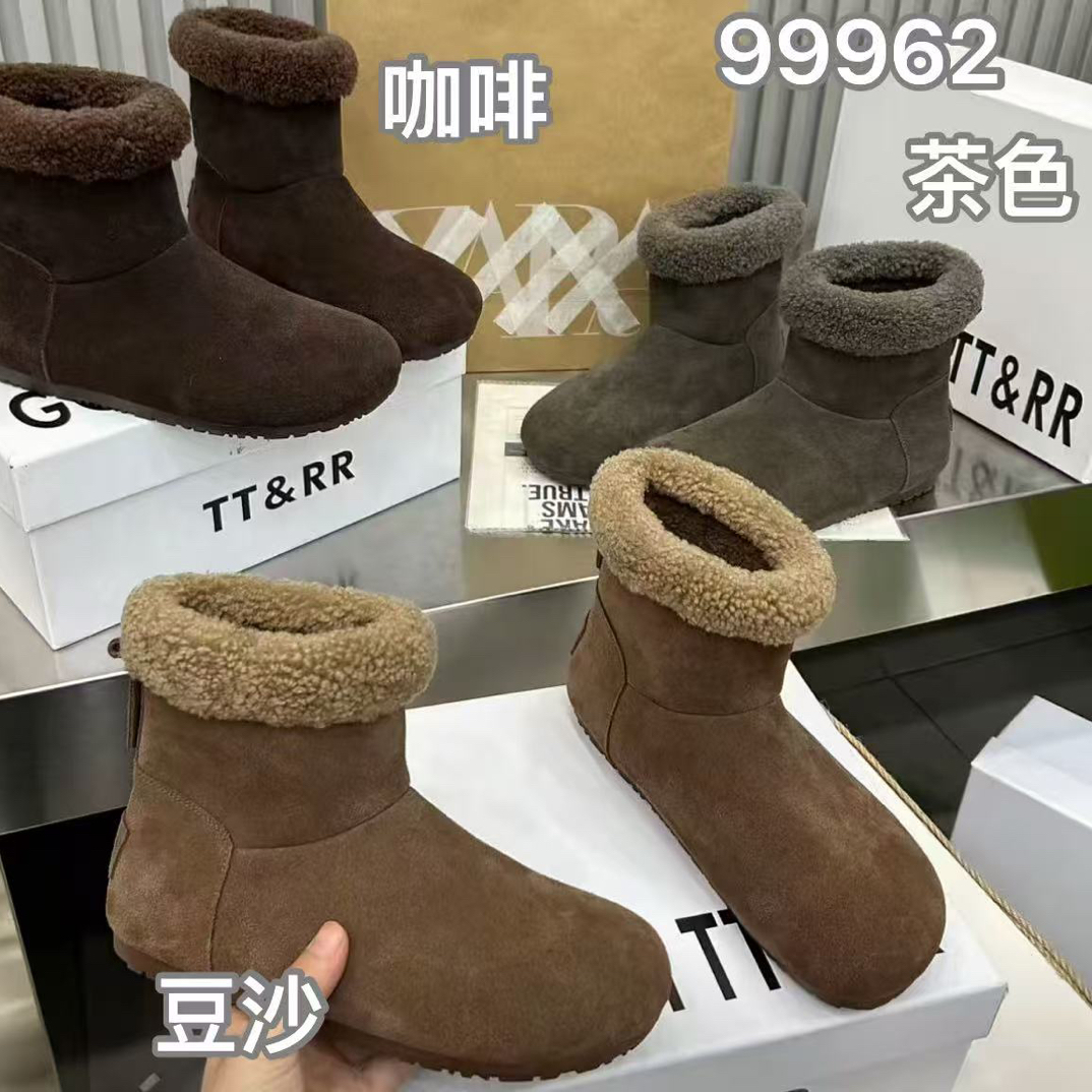99962冬季加厚平底保暖磨砂皮厚款法式时尚雪地靴短筒