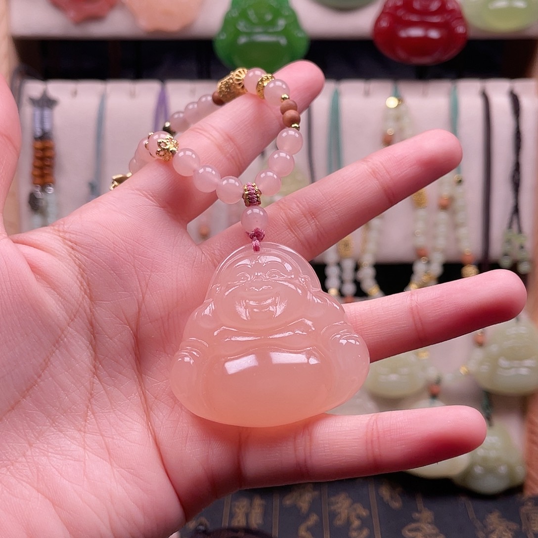 石英质玉未镶嵌颈饰43粉佛 重工绳