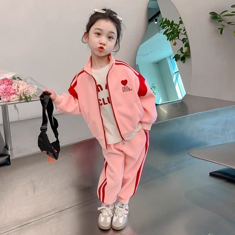 毛绒女童套装春秋款2024新款运动韩版宝早春季衣服洋气小童休闲装