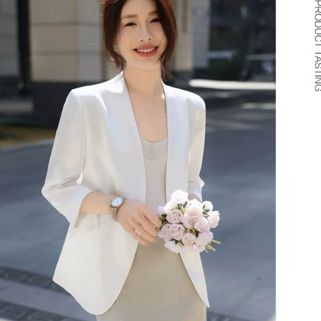 （青柠主推/圆角西装）醋酯缎面法式七分袖圆角西装外套时尚休闲