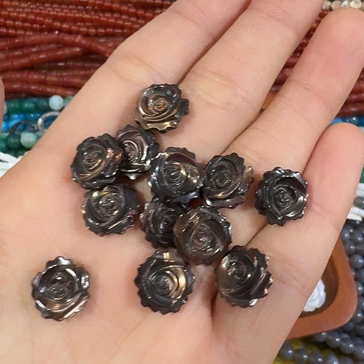 玛瑙/玉髓合金珠宝半成品2个12mm黑玫瑰花