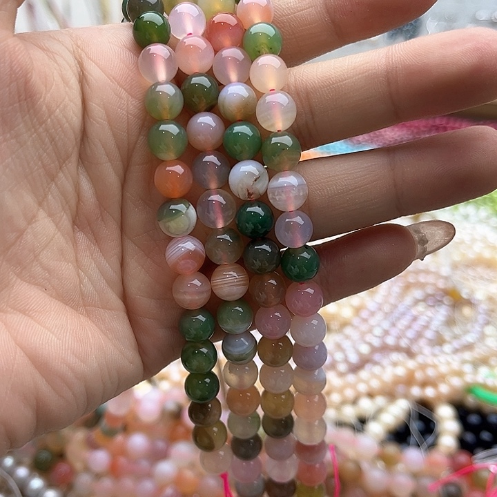 玛瑙/玉髓珠宝半成品未镶嵌一条8mm左右盐源玛瑙