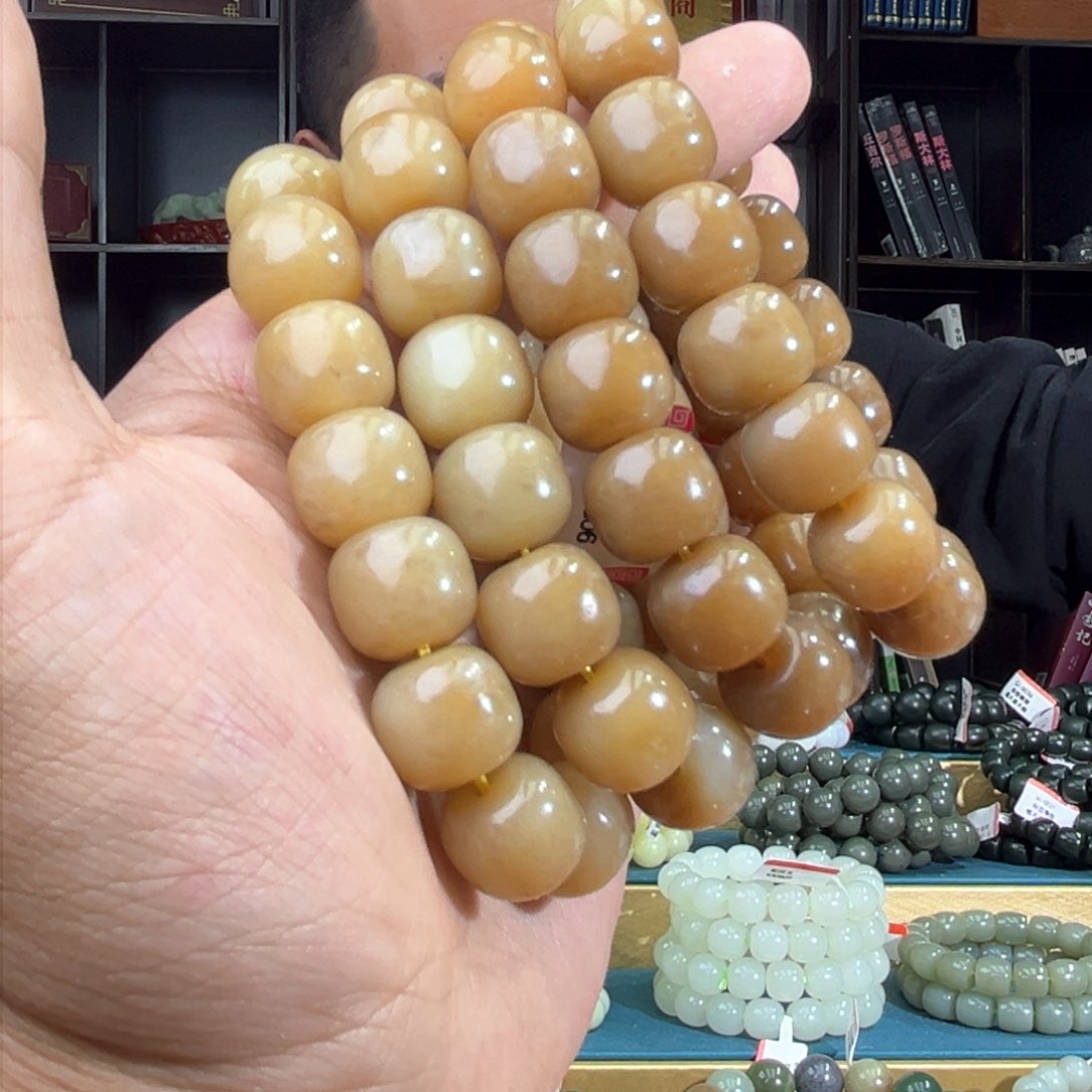 和田玉手串未镶嵌纯天然和田玉新疆且末金山料14多样性发其一