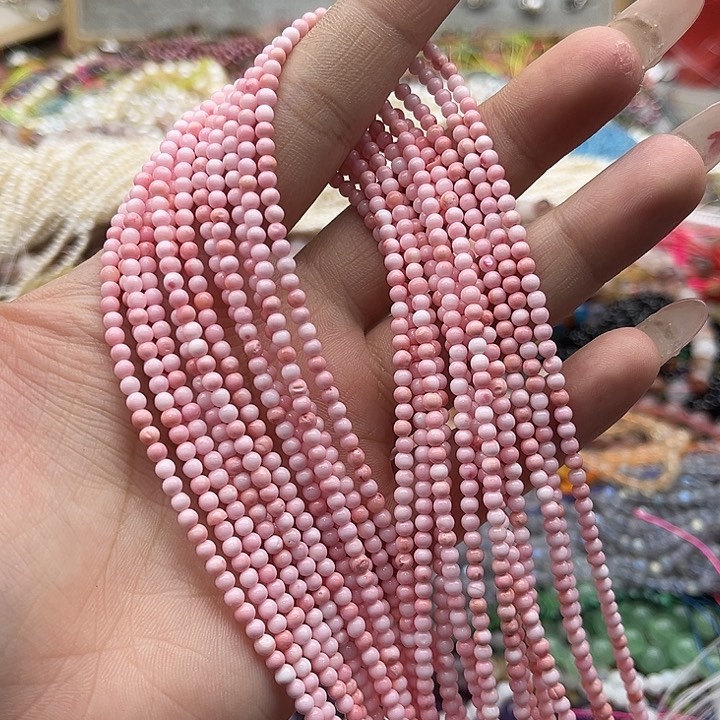 玛瑙/玉髓珠宝半成品未镶嵌一条3mm左右粉贝贝