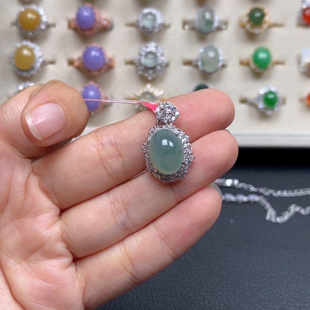 翡翠戒指银S925镶嵌戒指