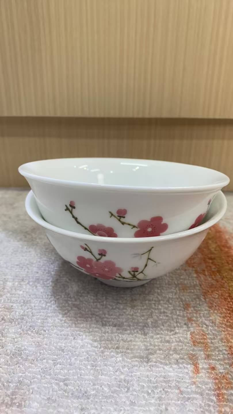 景德镇陶瓷翠竹红梅对碗
