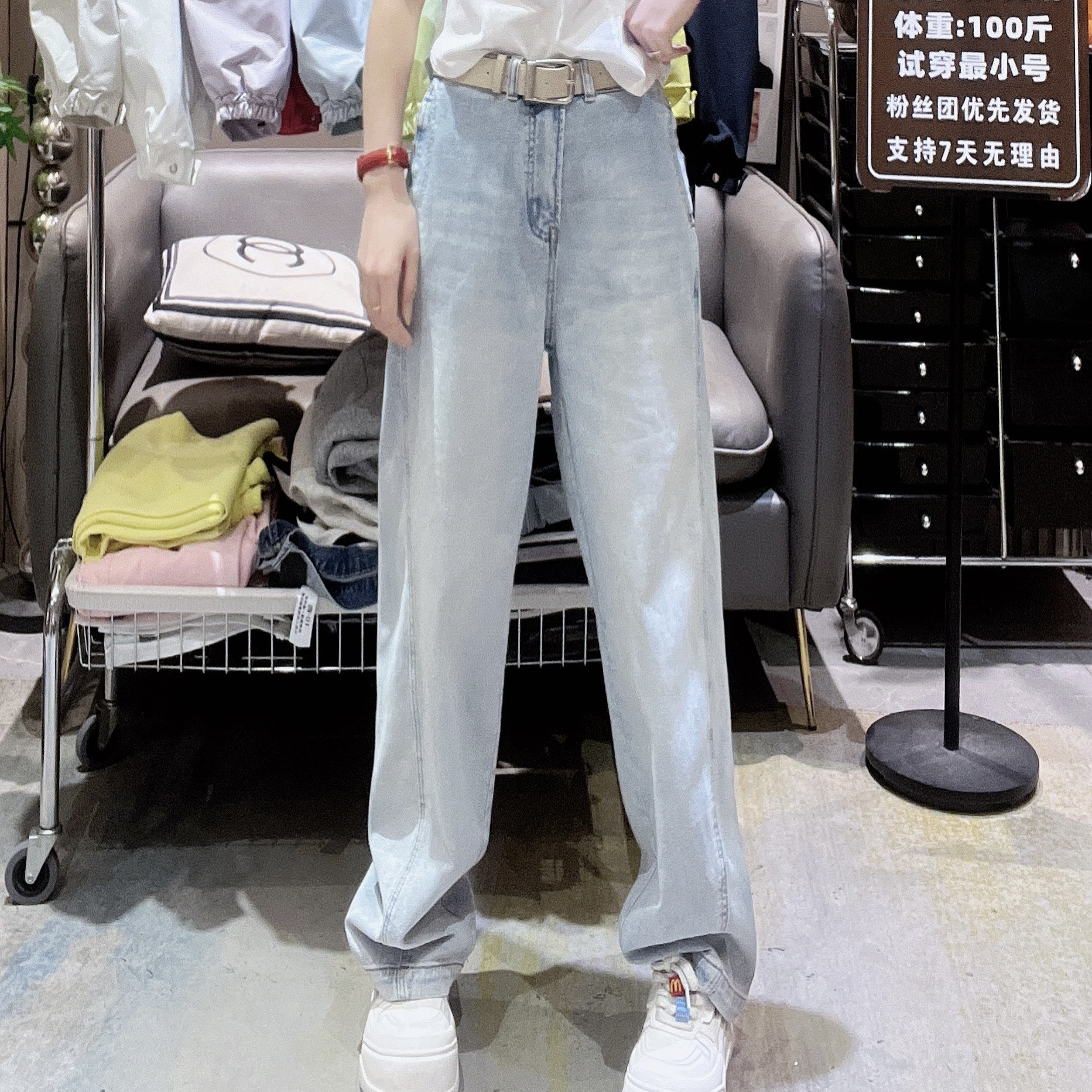 春夏新款软牛仔微弹水洗欧货休闲长裤牛仔裤（赠腰带）81522