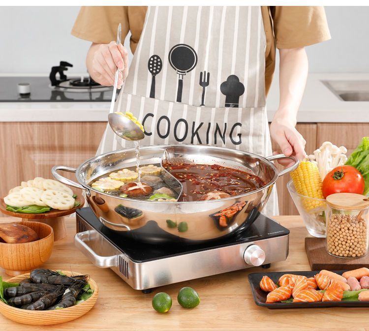 鸳鸯锅火锅家用304不锈钢电磁炉大容量家庭一体成型 火锅锅具涮锅
