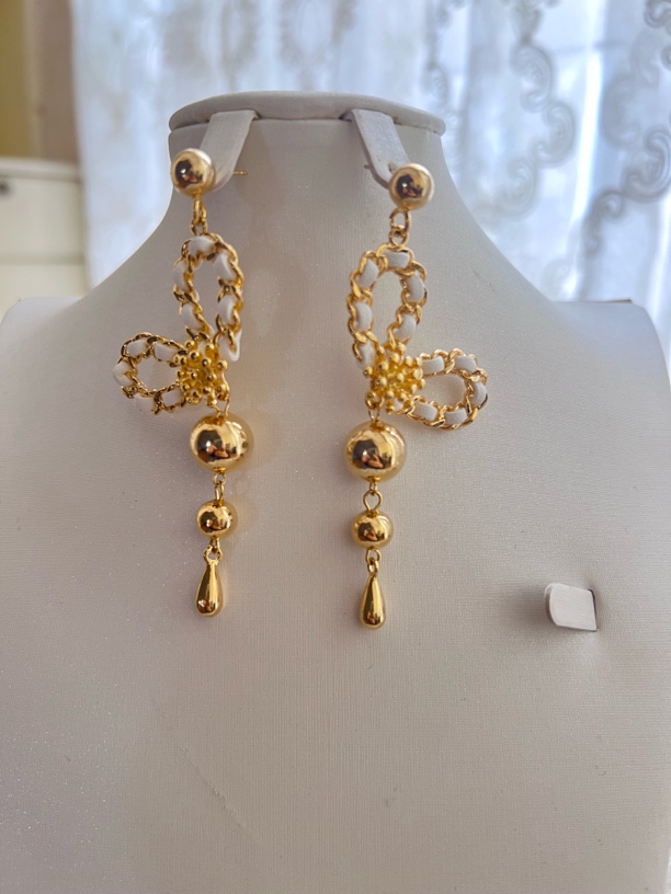 铜合金耳饰 时尚白色金色拼接耳环