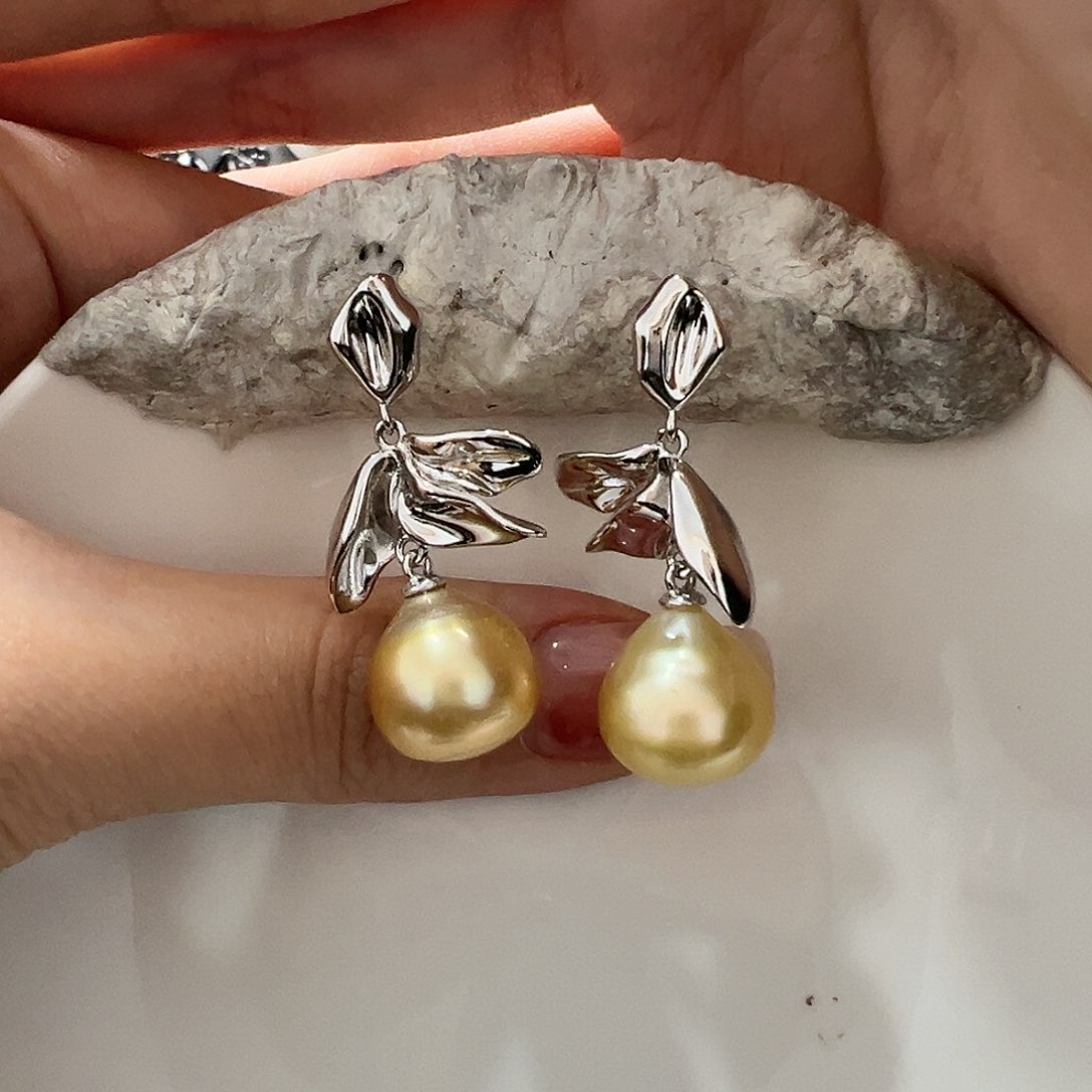 海水珍珠耳饰银S925镶嵌