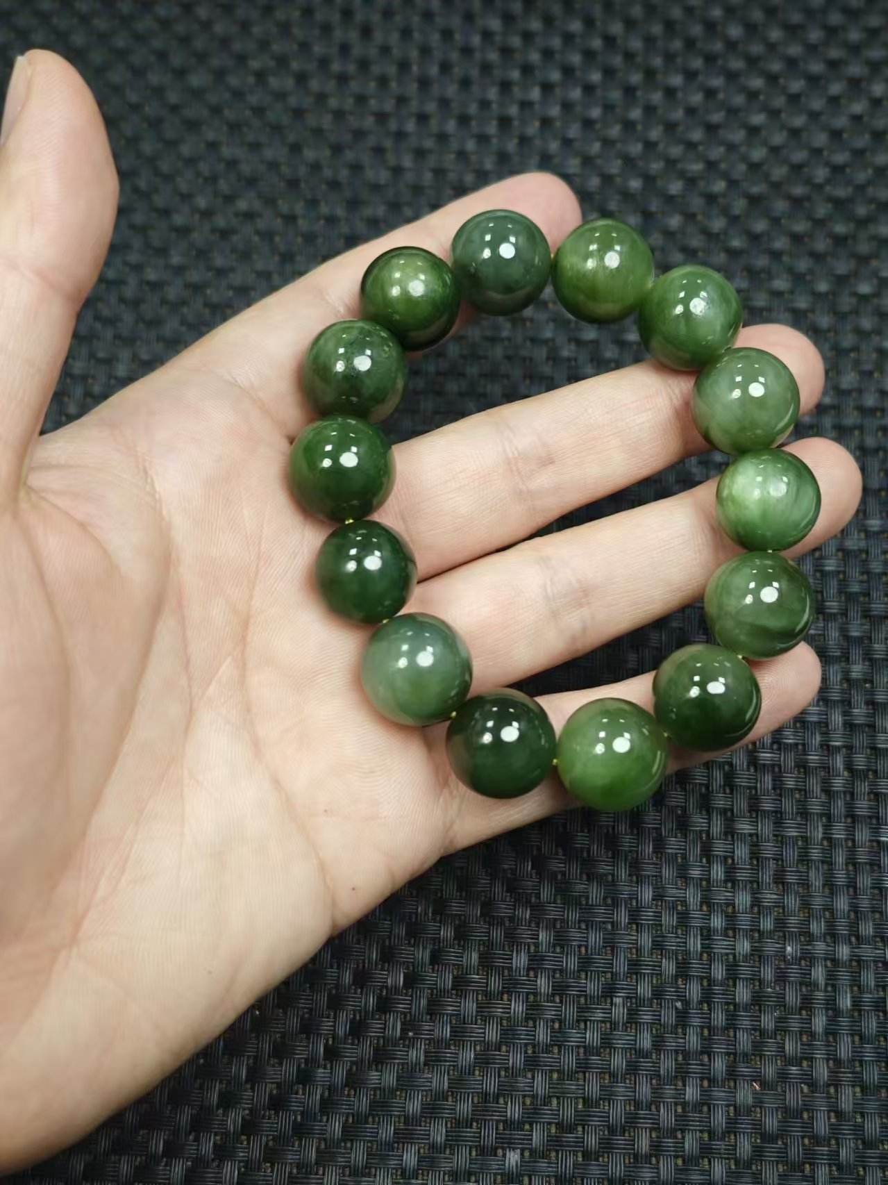 天然和田玉老料圆珠卡16mm手串2.17清货3