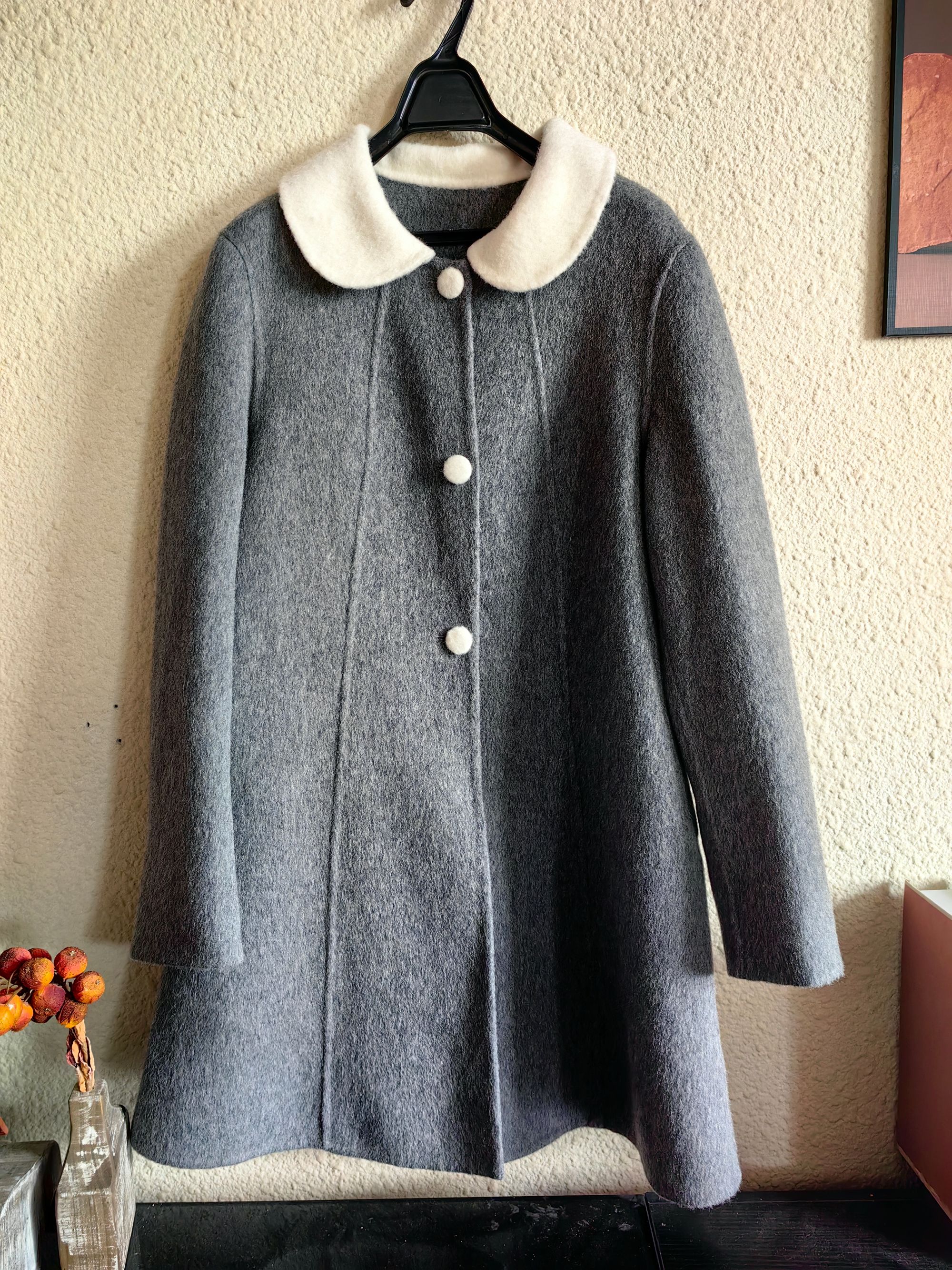 【家有千金】灰色披肩童装双面绵羊毛大衣翻领秋冬中大童女童-090