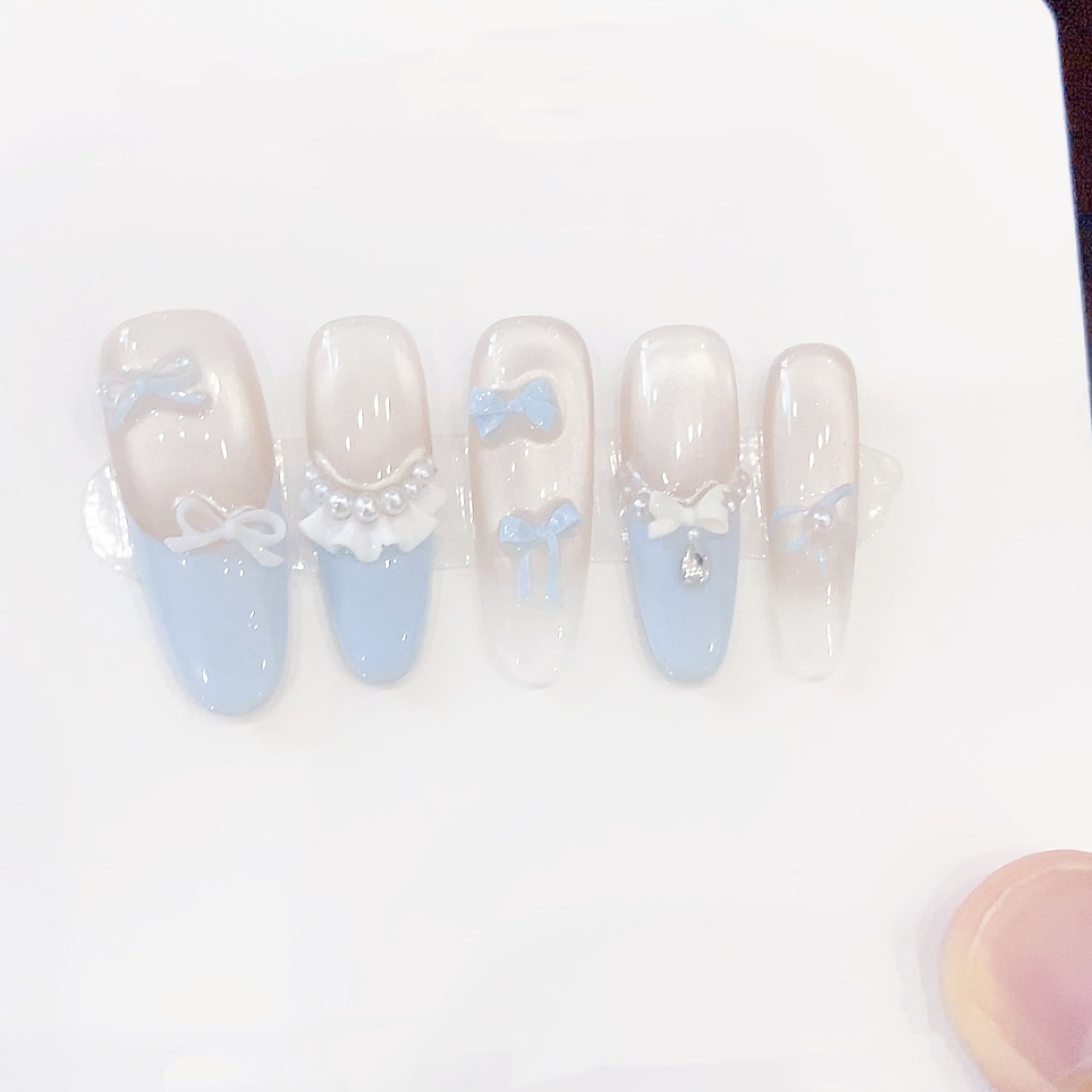 【秋日奶蓝】时尚清新纯欲高级感奶蓝配色纯手工可拆卸穿戴甲成品