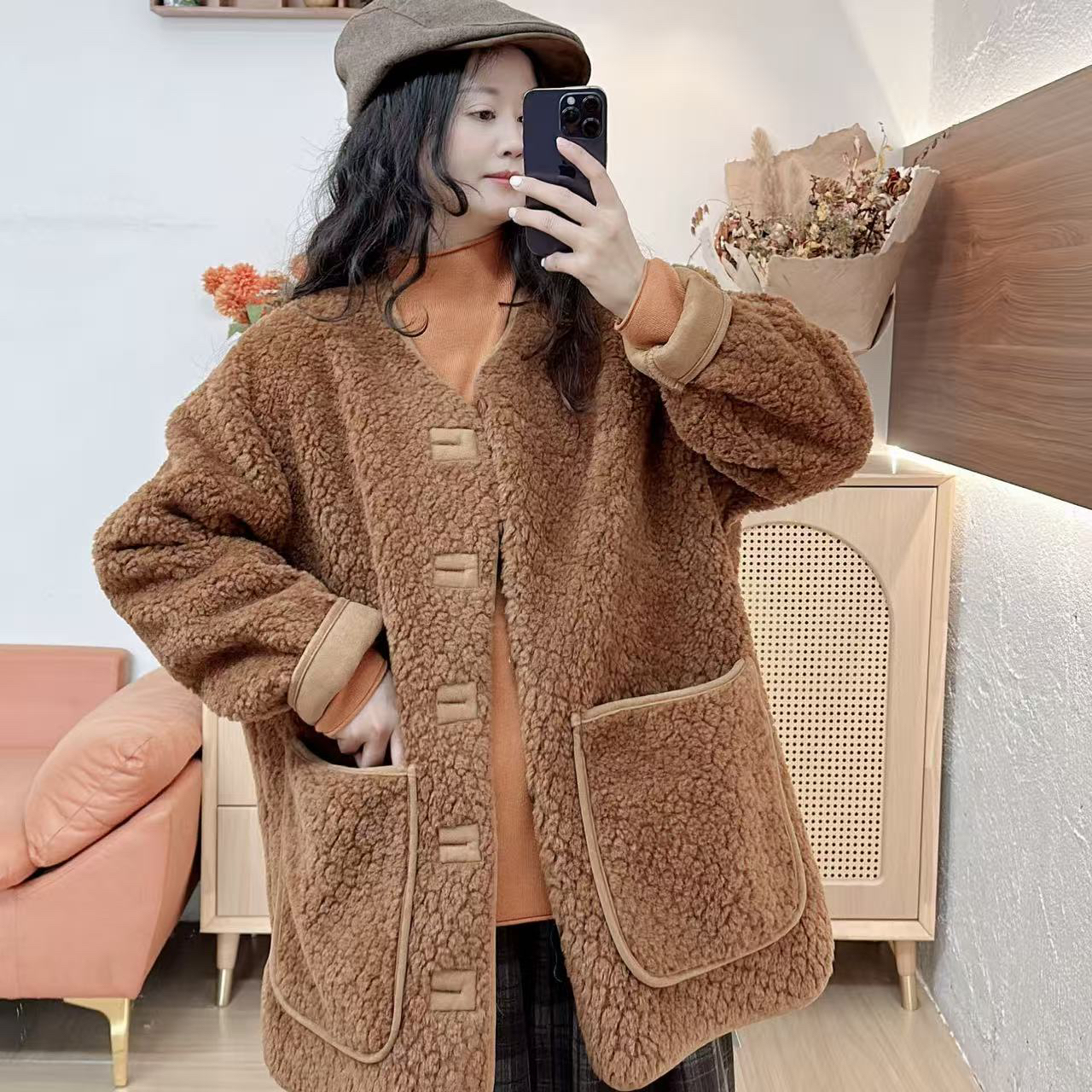 39082 新款慵懒时尚一体羊羔绒外套