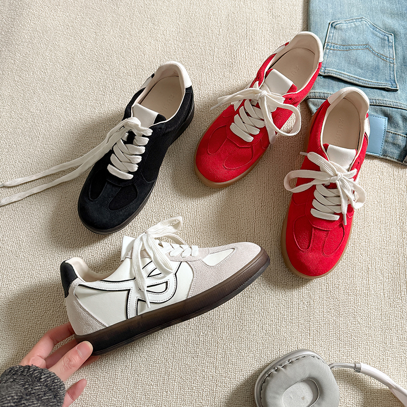 真皮内增高德训鞋休闲百搭内增高轻便运动鞋透气圆头复古潮鞋子