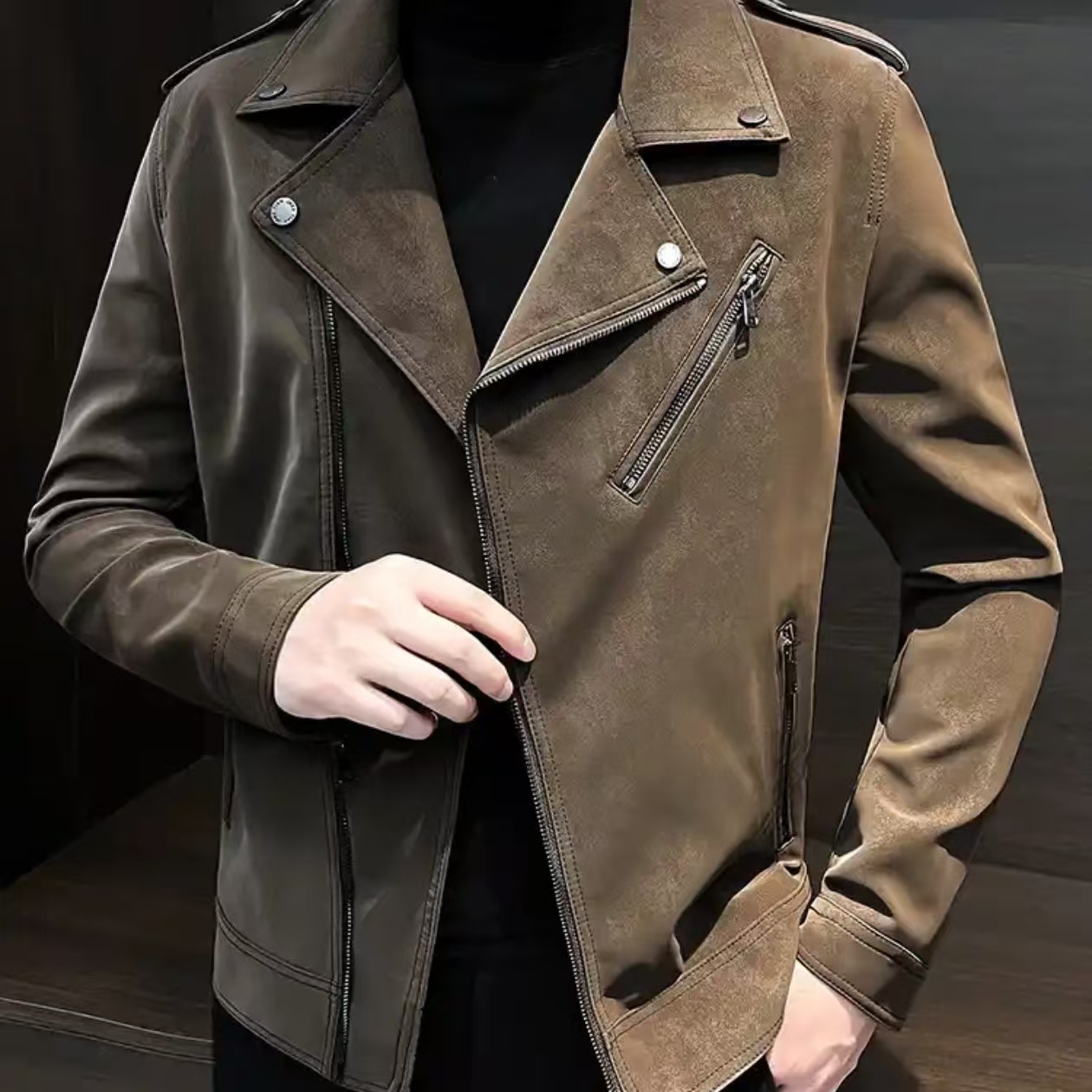 常规春秋拉链帅气百搭男皮夹克瑕疵款（已直播间款式为准）