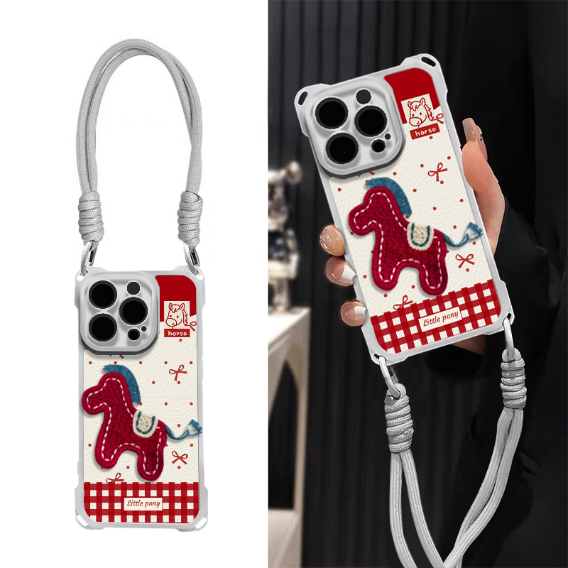 马跃钱程四角防摔羊皮壳适用苹果华为vivo小米oppo挂绳手机壳2026