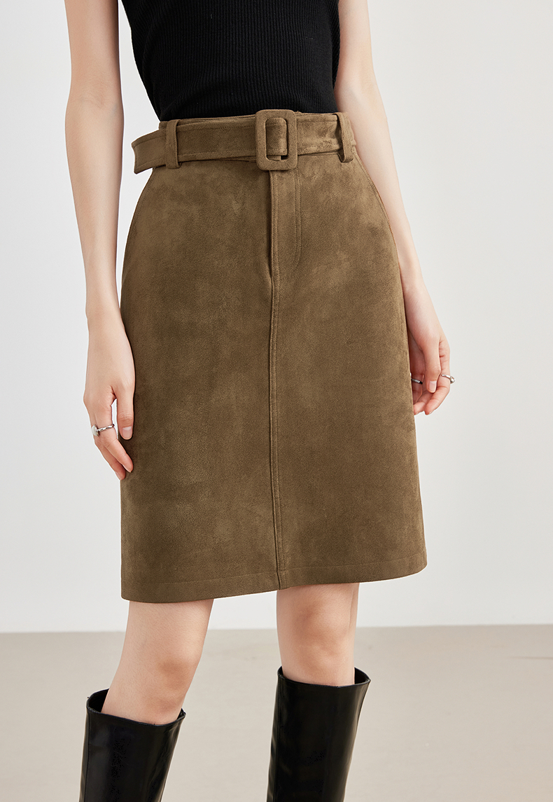 半身裙秋冬咖色鹿皮绒短裙女装半裙裙子复古高腰YA25437Q003