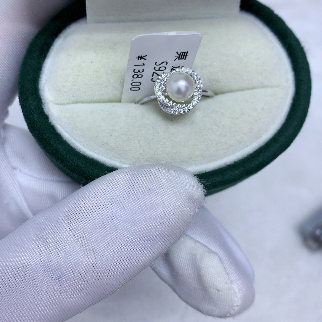 戒指银S925镶嵌海水珍珠6-7