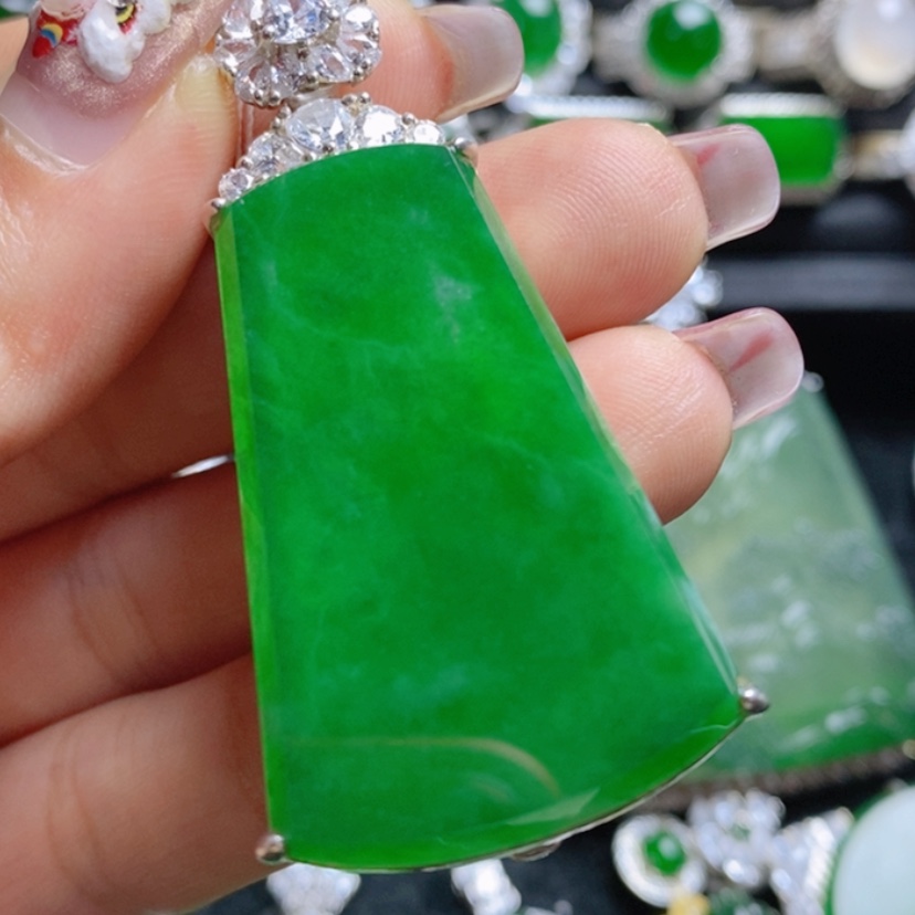 【闪购商品】翡翠挂件银S925镶嵌无事牌