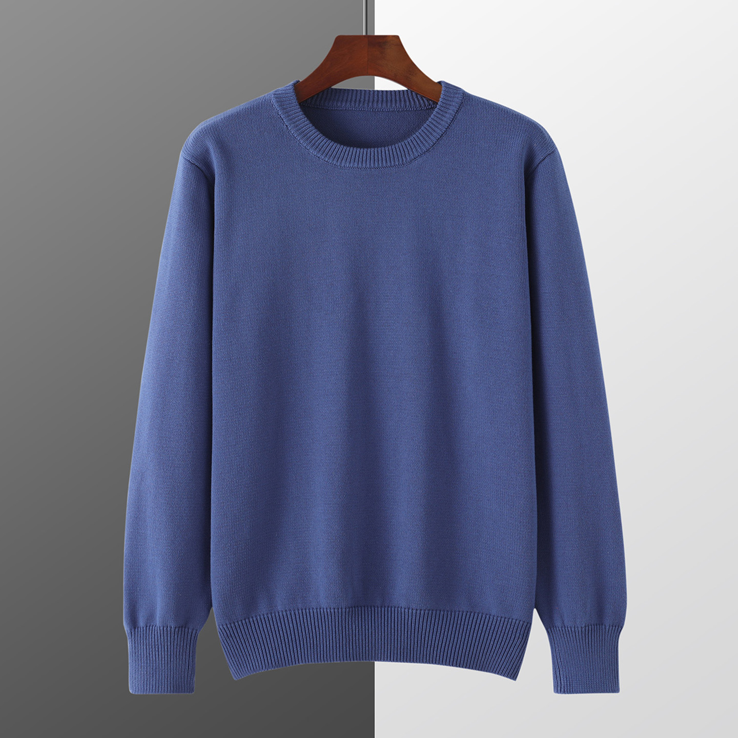 100%纯棉线针织衫纯色保暖七针加厚宽松圆领冬季简约毛衣不起球