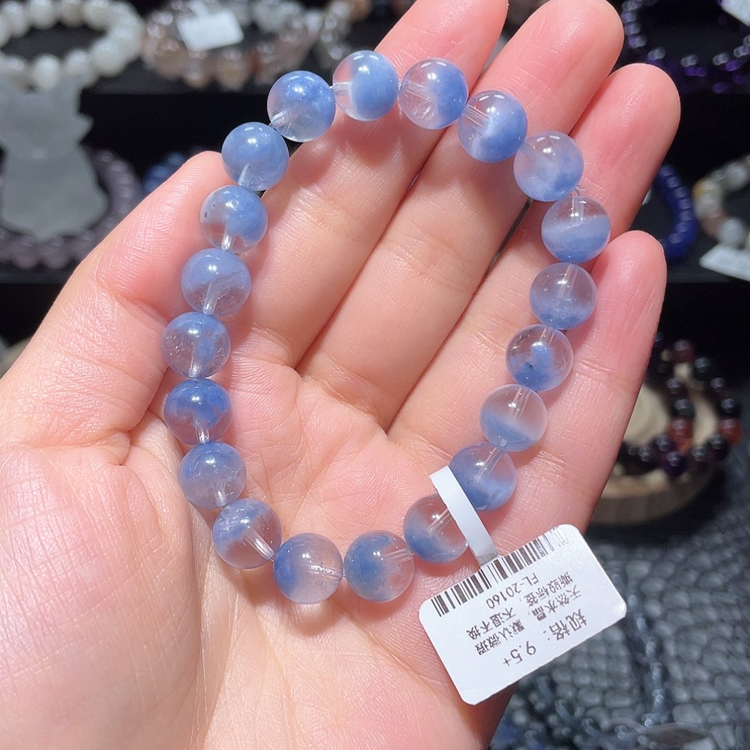 水晶手链未镶嵌蓝兔毛团团手链，晶体通透