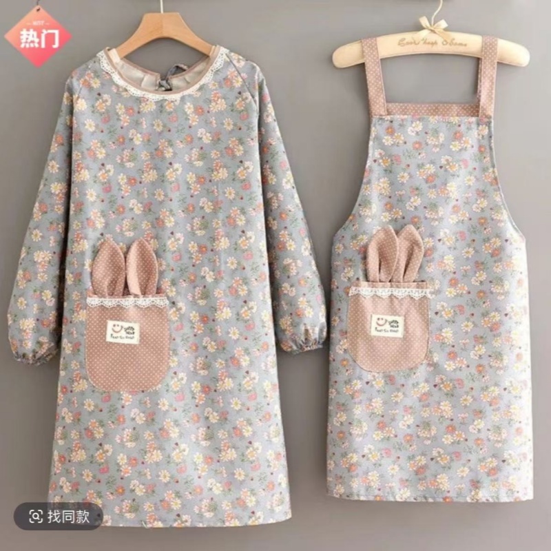 大人长袖帆布围裙女家用厨房做饭防污透气罩衣餐饮专用工作服围腰