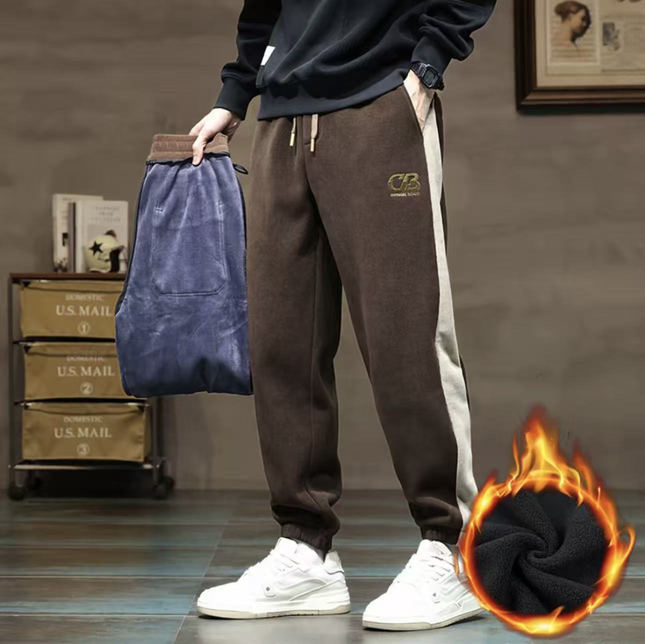 冬季新款加绒加厚休闲束脚裤宽松大码运动裤百搭潮流男裤显高舒适
