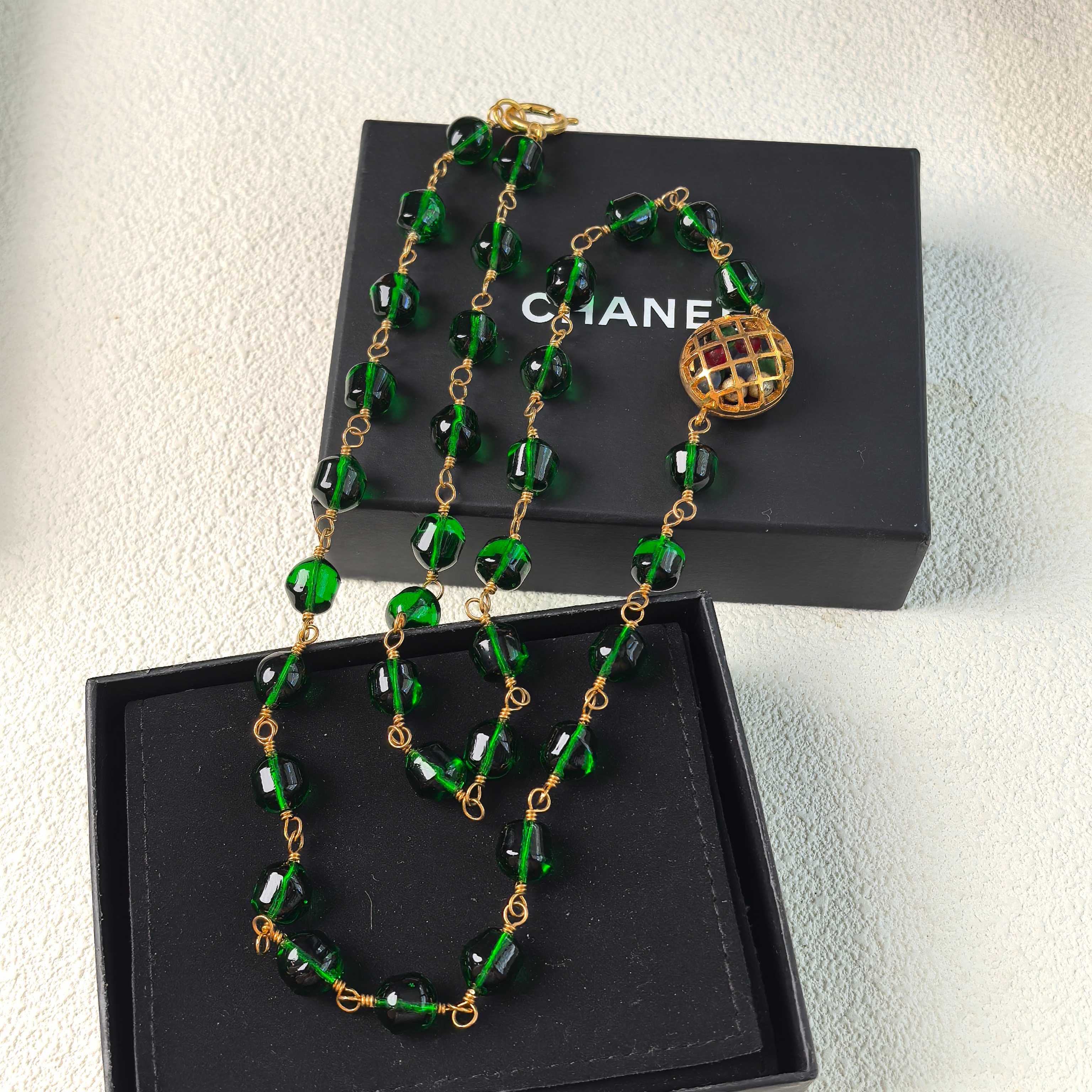 95新 Chanel/香奈儿 泡泡中古 Chanel绿琉璃鸟笼项链