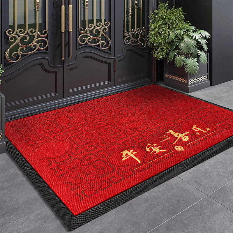 丰亮轻奢高级感豪宅入户门地垫红色新中式耐磨防滑免洗可擦垫子